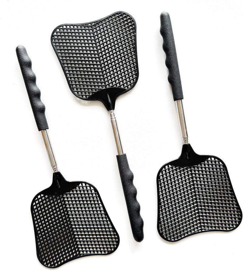 MILEDU Telescopic Fly Swatters, Long Plastic Extendable Fly Swatter Manual, Retractable Swatters, Telescoping Swat, Stainless Steel Handle, Suitable for Swatting Flies, Spiders, etc.,3Pcs - Image 1